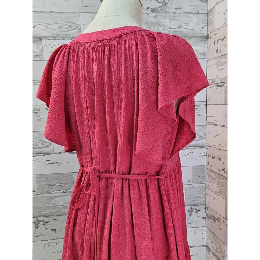 Calvin Klein Cottagecore Flared Sleeves Dress 8 Tiered Fuchsia Pink Fluttered - Picture 4 of 9